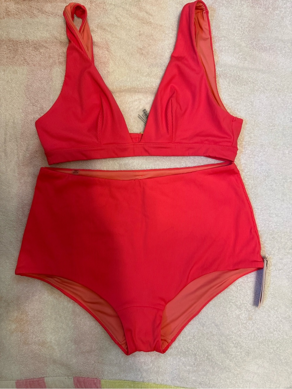 Victoria's Secret Red Ribbed High-Waist Bikini Set